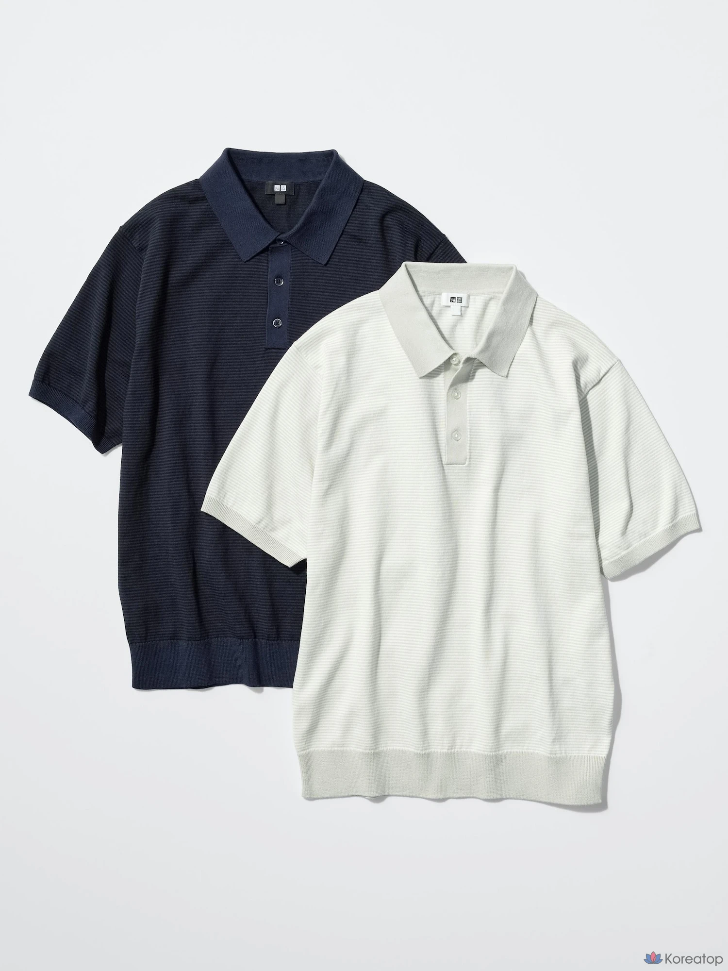 Свитер-поло Uniqlo Washable Knit Polo Sweater, короткий рукав, в полоску
