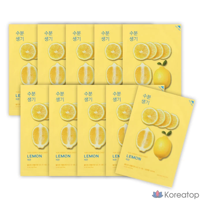 Тканевая маска для лица Holika Holika Pure Essence с ароматом лимона, 1 упаковка, 10 штук.