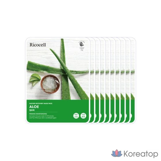Маска для лица Ricocell Nature Recovery Mask Pack, 100 листов, 10 видов: увлажняющие, питательные, витаминные, коллагеновые, с алоэ, огурцом, картофелем и рисом компонентов, 1 упаковка
