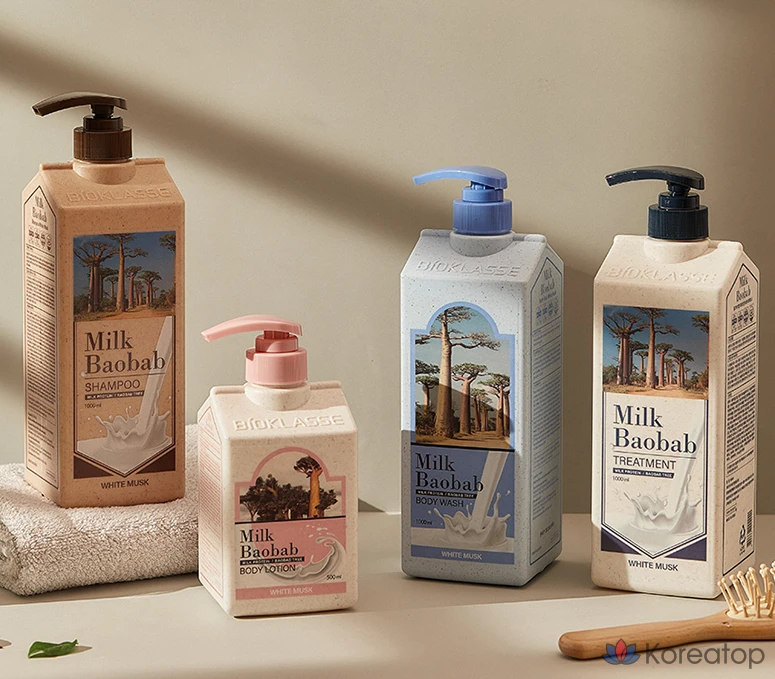 Набор для волос и тела Milk Baobab из 4 предметов (аромат белого мускуса), 1 комплект.