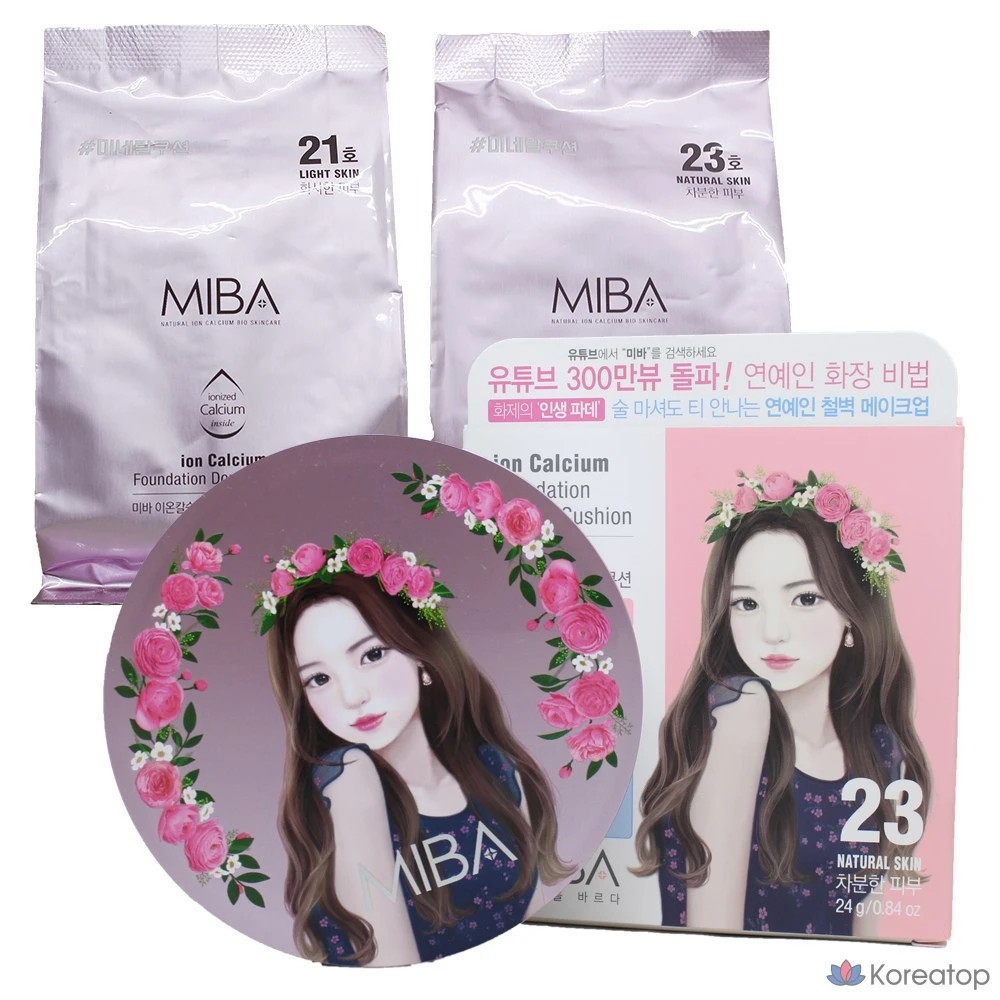 Тональный крем MIBA Ion Calcium Foundation Double Cushion King Cushion, № 21, ярко-розовый (основной продукт + сменный блок), 1 шт.