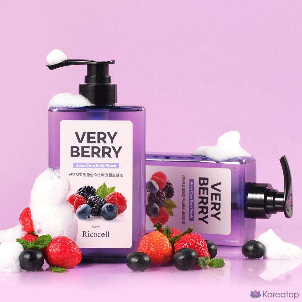 Гель для душа Ricocell Berry Berry Acne Care 500 мл, с мягкой кислотностью, увлажняющий, для лечения акне, 1 шт.