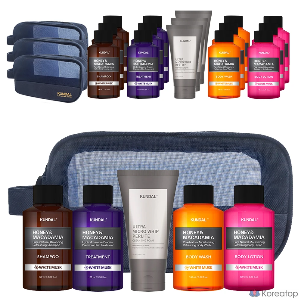 Дорожный набор Kundal из 5 предметов, включающий очищающую пенку типа B и аромат белого мускуса, 4 комплекта.