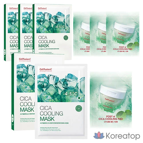 Охлаждающая маска Cellfusion C Cica (5 шт.) + охлаждающая подушечка Cica (10 шт.), 4 комплекта.