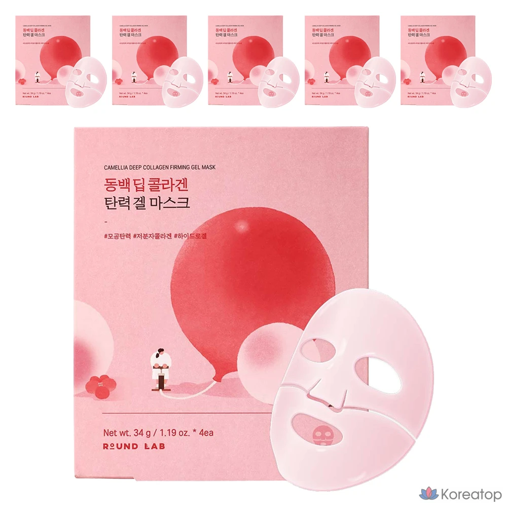Гелевая маска Round Lab Camellia Deep Collagen Elasticity Gel Mask, 34 г, 4 упаковки, 6 упаковок