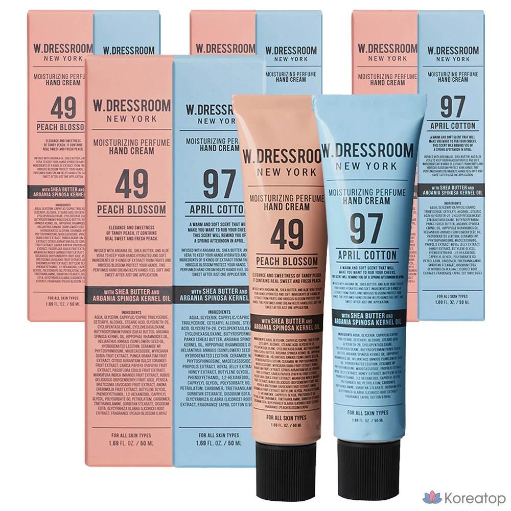 Набор из 4 комплектов: парфюмерный крем для рук W.Dressroom 50 мл, ароматы: 49 «Персиковый цветок» и 97 «Апрельский хлопок».