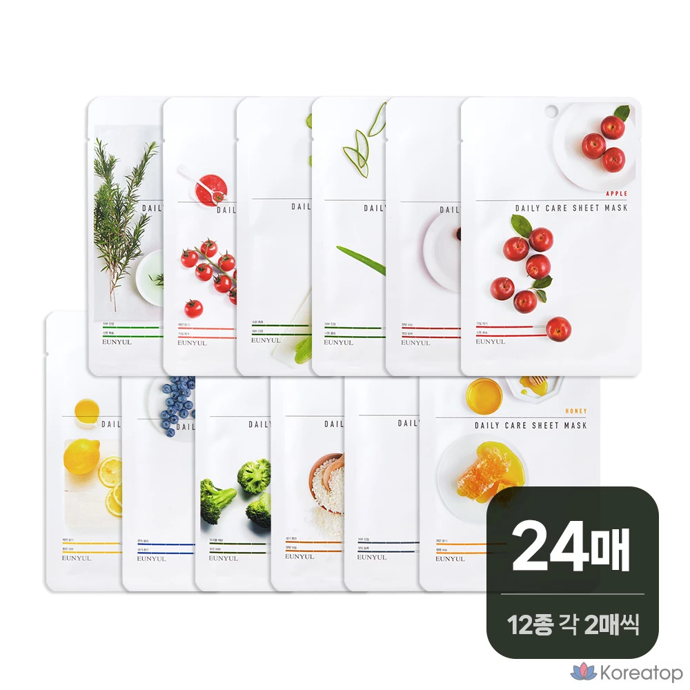 Набор тканевых масок для ежедневного ухода Eunyul, 12 видов, по 2 листа каждого, всего 24 листа, 1 упаковка.