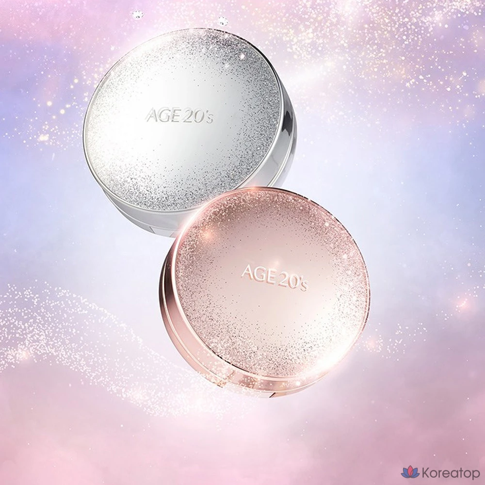 Набор для макияжа Age 20's Essence Cover Pact Sparkle Case + сменный блок 12,5 г x 2 шт. + ампула 10 мл x 4 шт., цвет белый бежевый (№ 23), 1 шт., фото 4