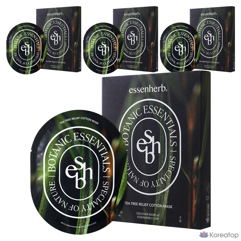 Набор хлопковых масок EssenHerb Tea Tree Relief, 4 и 5 штук.