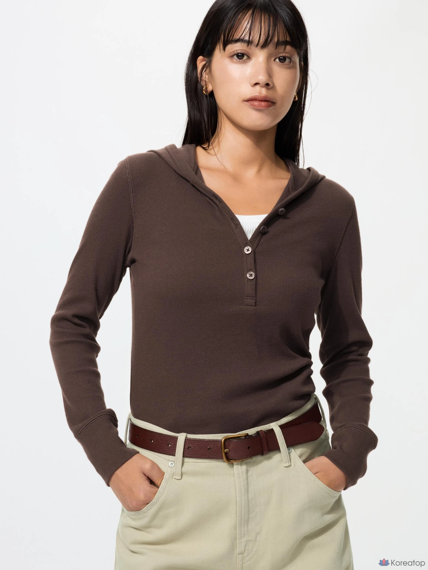 Лонгслив Uniqlo Hooded Rib T