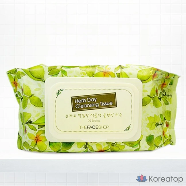 Очищающие салфетки The Face Shop Herb Day Cleansing Tissue, 70 листов, 1 упаковка, фото 2