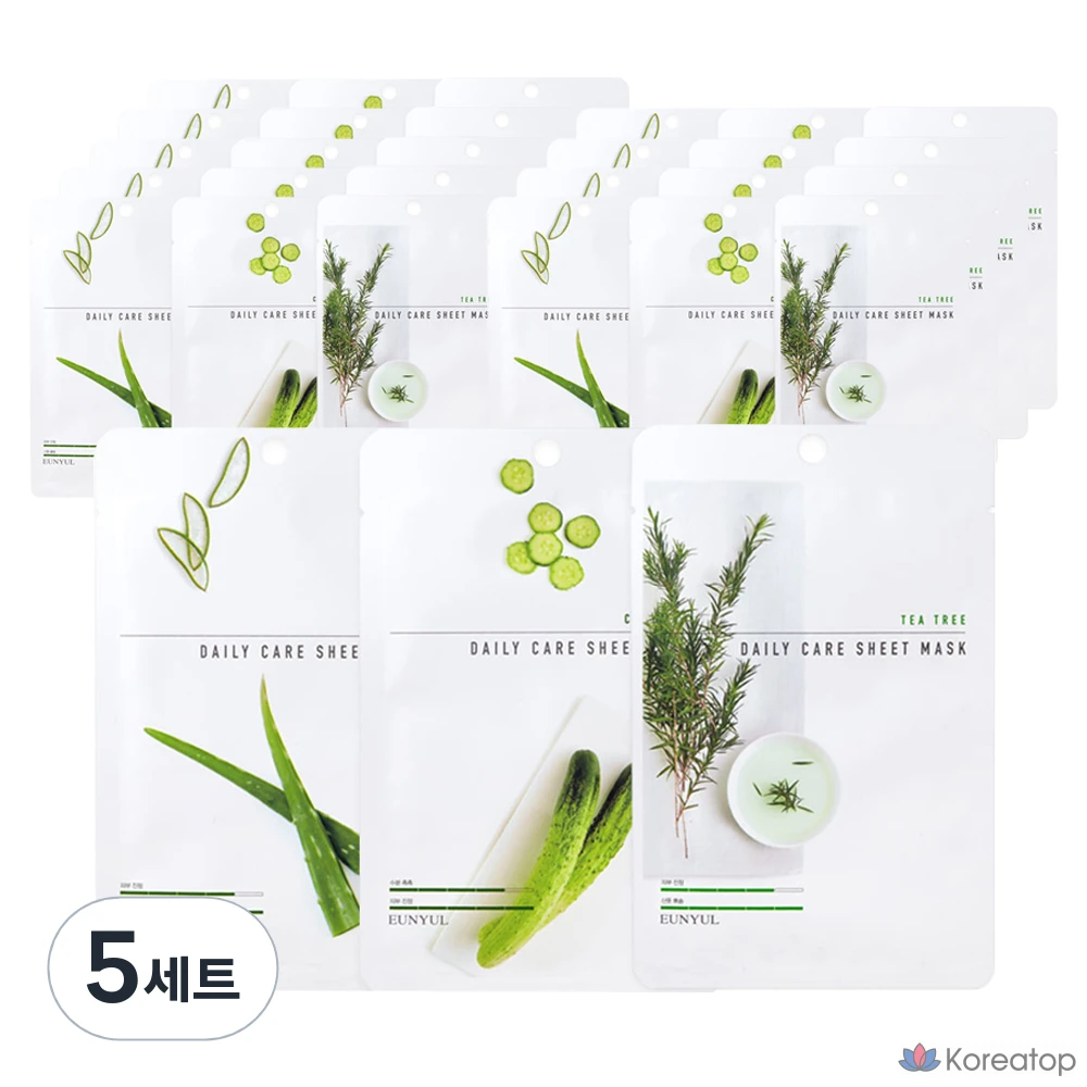 Набор тканевых масок для ежедневного ухода Eunyul: успокаивающая алоэ вера 10 штук + огурец 10 штук + масло чайного дерева 10 штук, 1 упаковка, 5 комплектов.