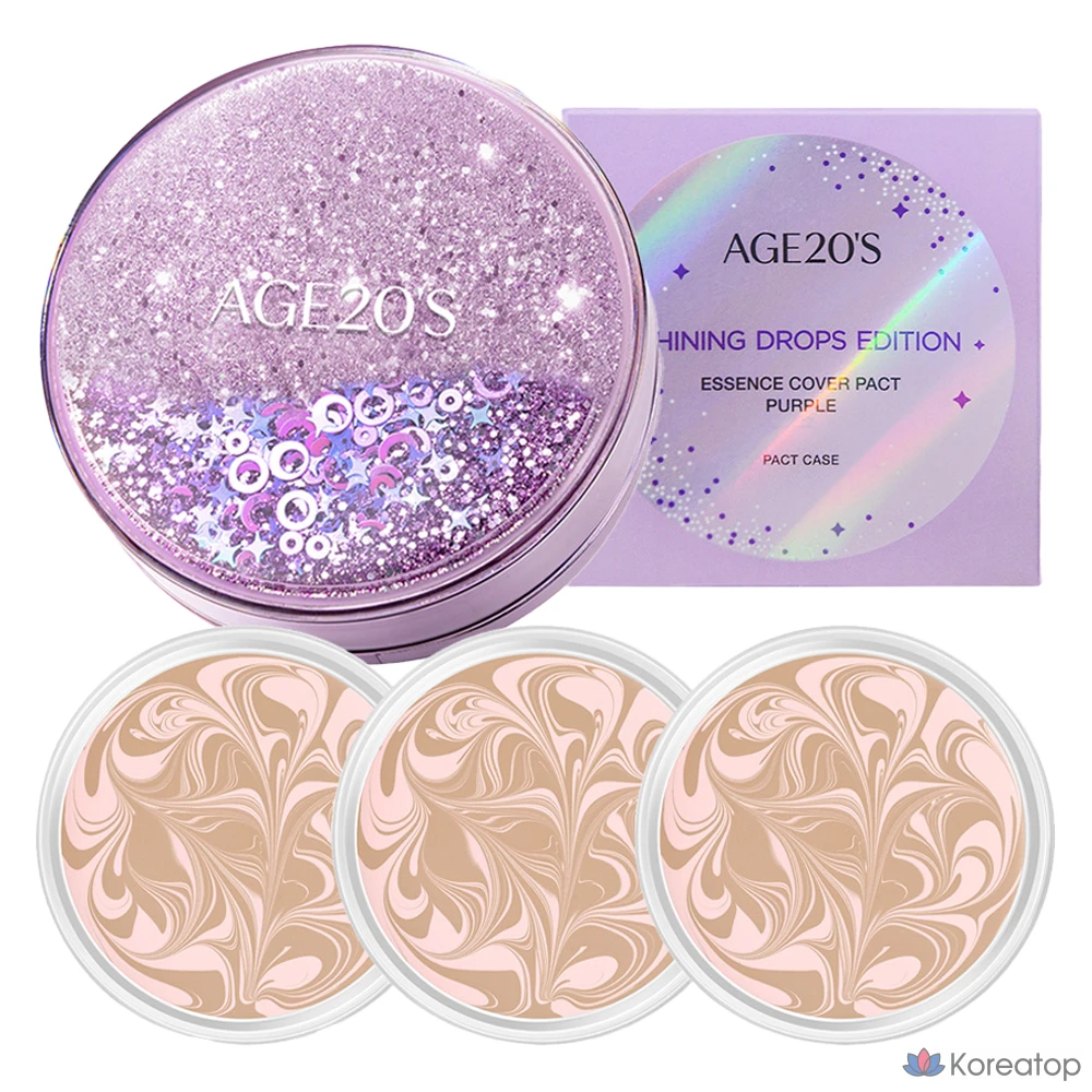 Аромат «Сияющая капля» для 20-летних, Essence Cover Pact Case + сменный блок 12,5 г x 3 шт., № 21 «Розовый латте», 1 шт.