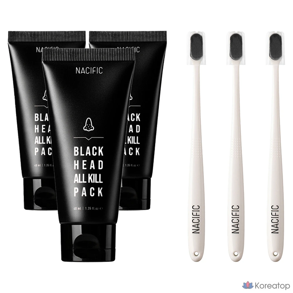 Набор из 3 смываемых масок для удаления черных точек NACIFIC Blackhead All-Kill: маска для носа + щеточка для удаления черных точек.