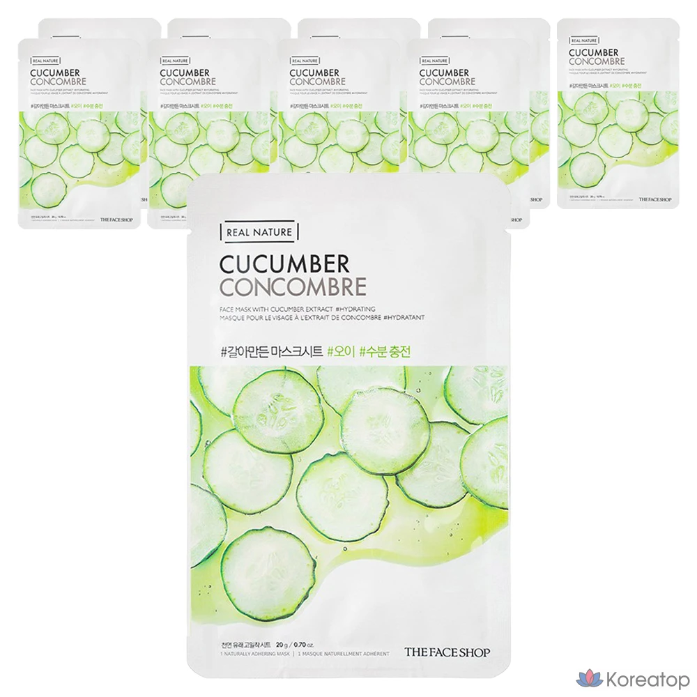 Тканевые маски для лица The Face Shop с огурцом, 1 упаковка, 10 штук