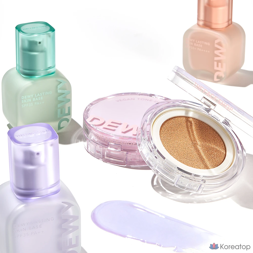 Тональная основа под макияж The Face Shop Dewy Lasting Skin Base, 35 мл, 2 оттенка, фиолетовый, 1 шт., фото 4