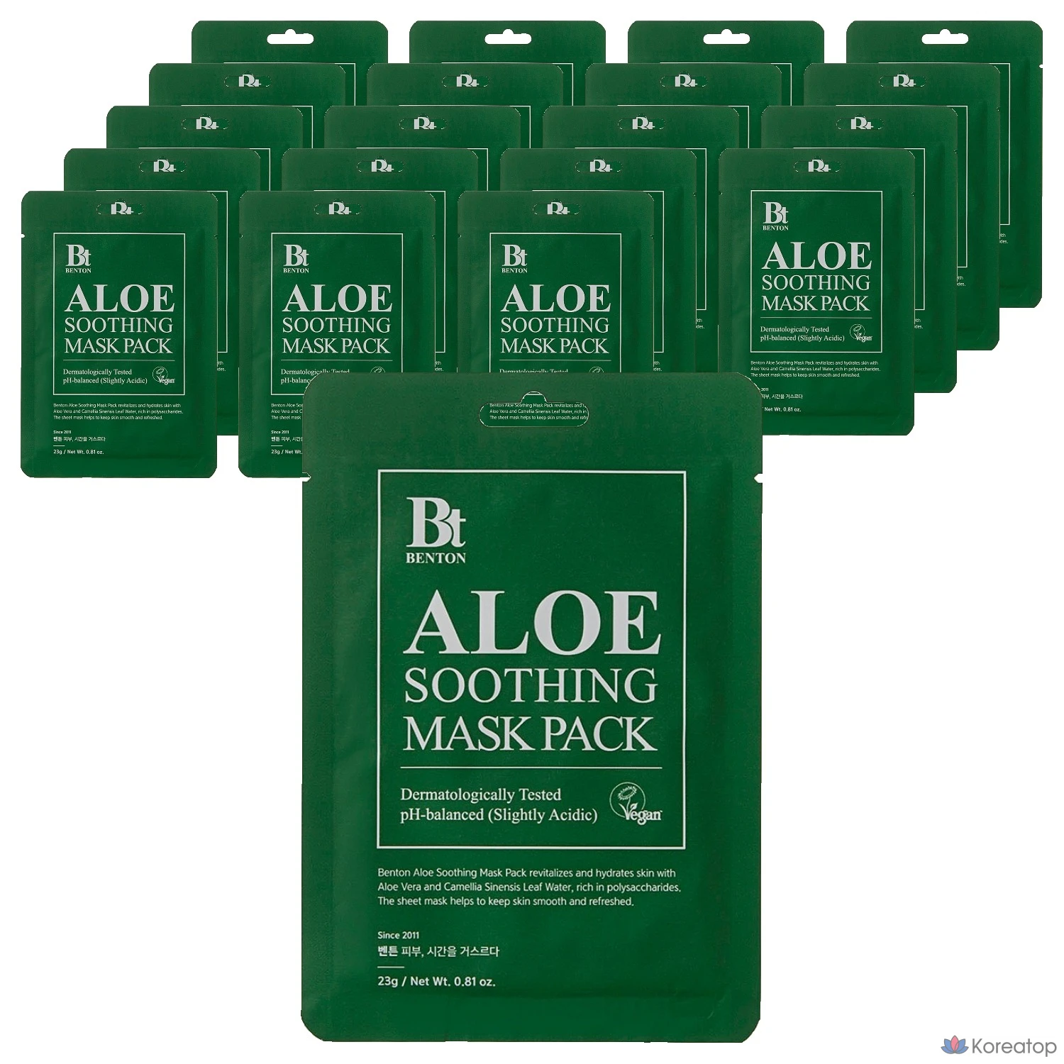 Набор успокаивающих масок с алоэ вера Benton, 20 штук.