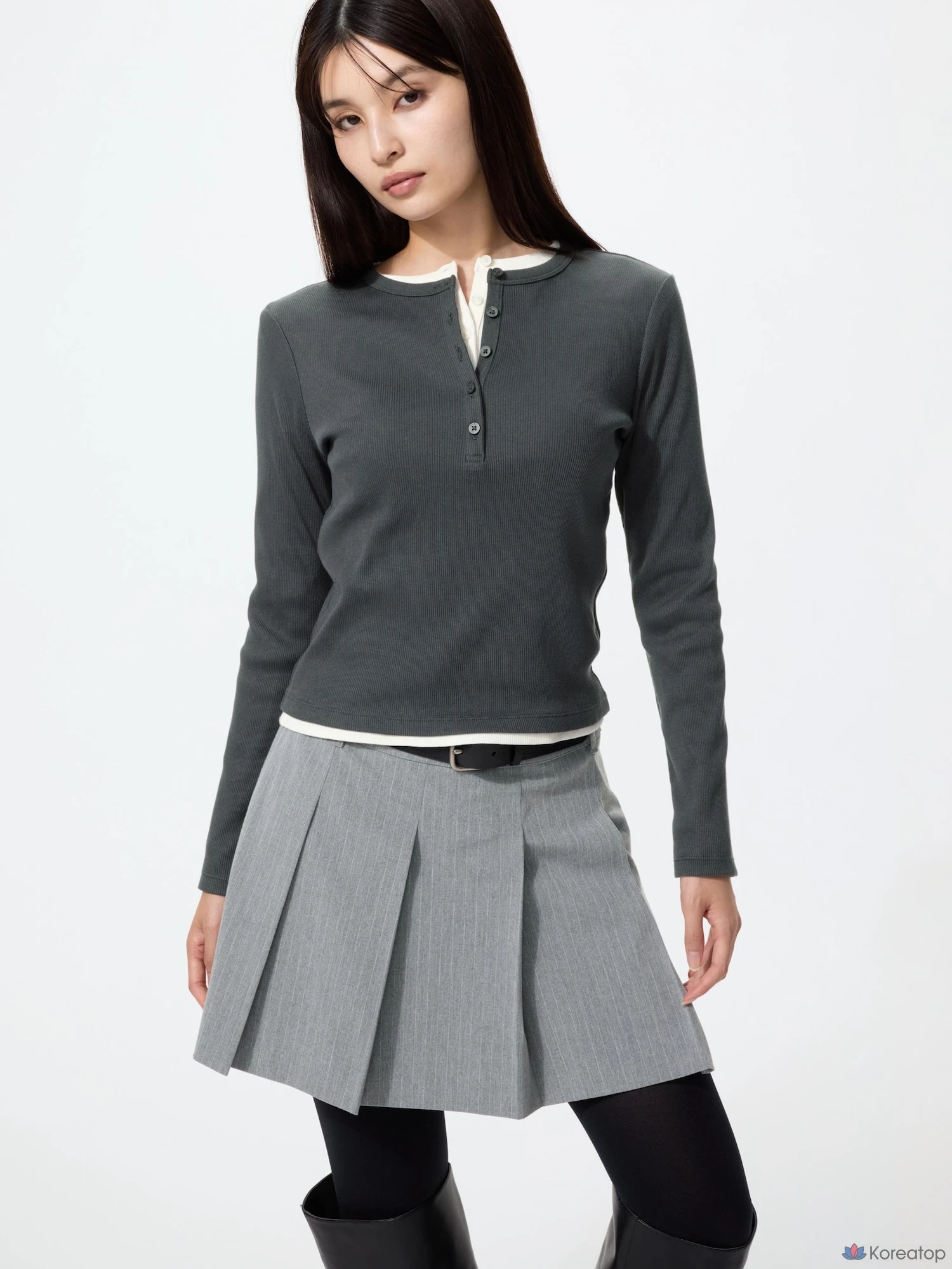 Футболка с длинным рукавом Uniqlo Rib Henley Neck T