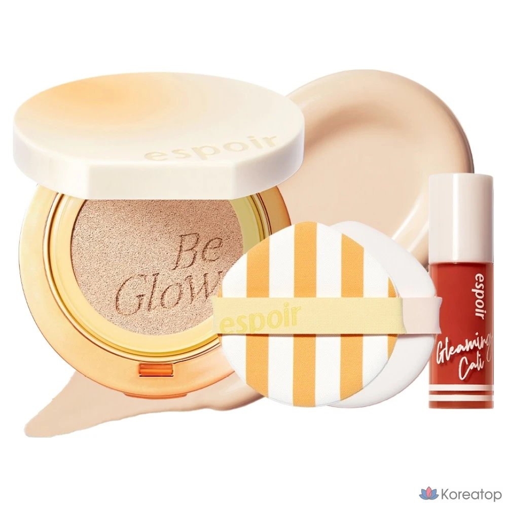 Тональный крем-кушон Espoir Be Glow Volume Cushion Foundation, 13 г, SPF42 PA+++, спонж Puff 2p, тинт для губ 2 г, набор Gleaming Cali Edition, № 20 Vanilla, 1 шт.
