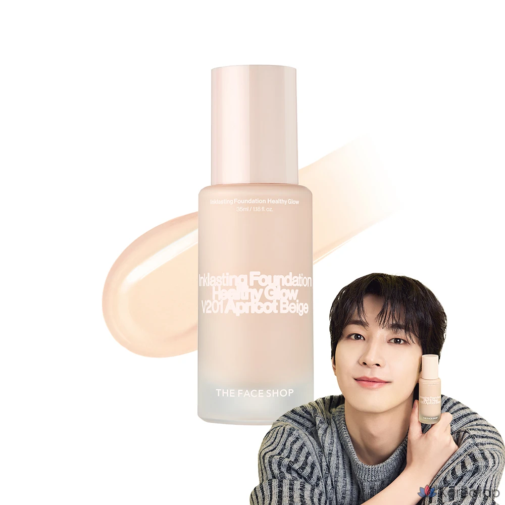 Тональный крем The Face Shop Ink Lasting Foundation Healthy Glow, V201 Абрикосово-бежевый, 1 шт.