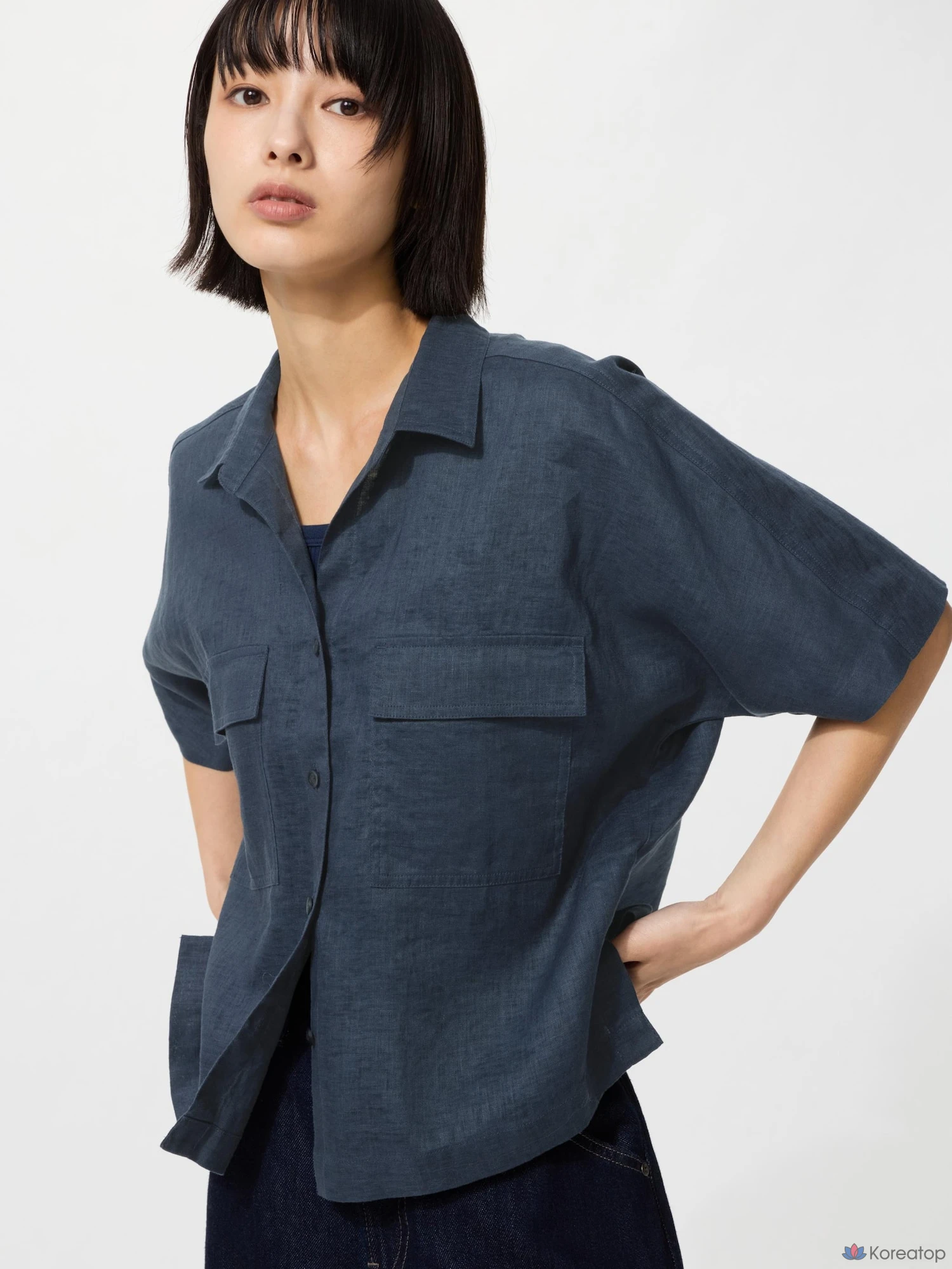 Рубашка Uniqlo Premium Linen Skipper Boxy Shirt (Short Sleeve)