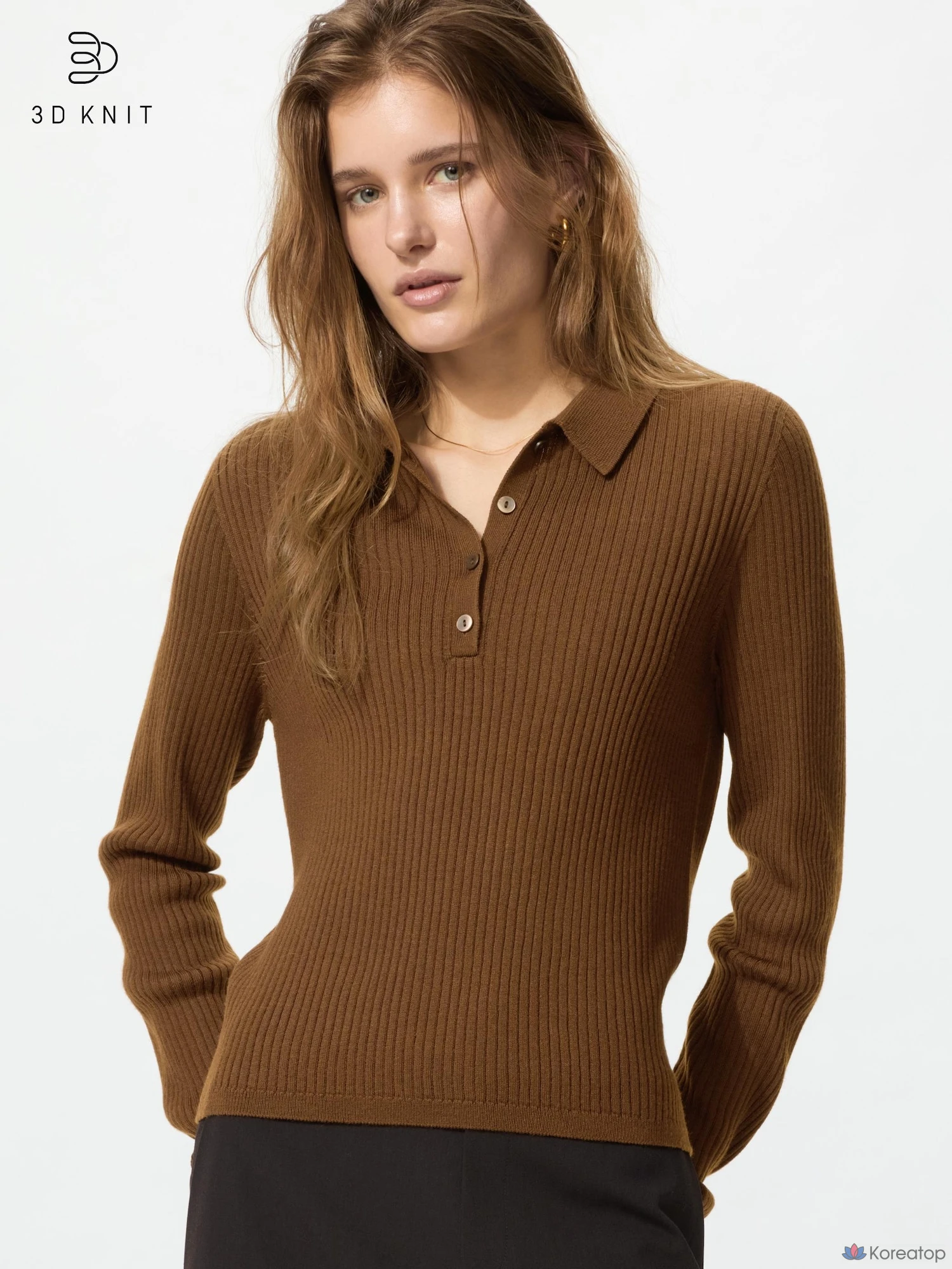 Свитер поло Uniqlo 3D Knit Merino Blend Rib Polo Sweater