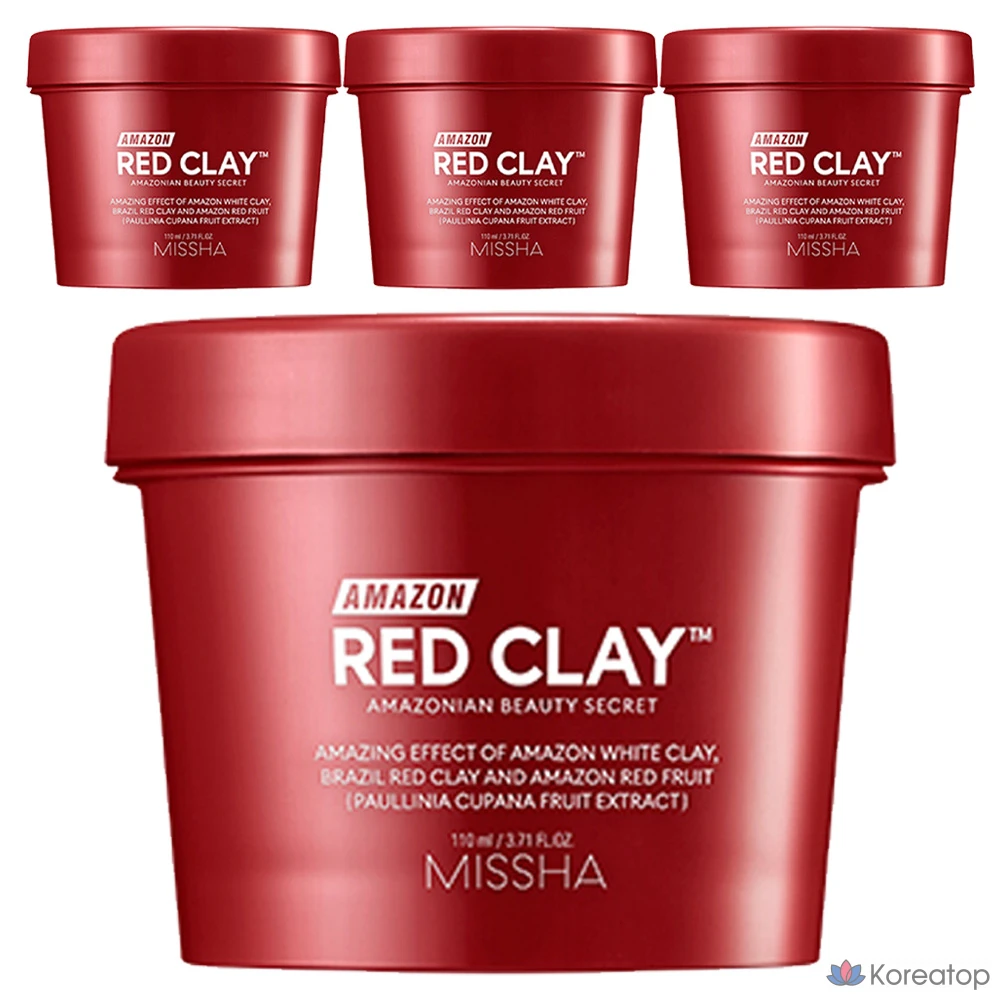 Маска для сужения пор Missha Amazon Red Clay, 110 мл, 1 упаковка, 4 упаковки