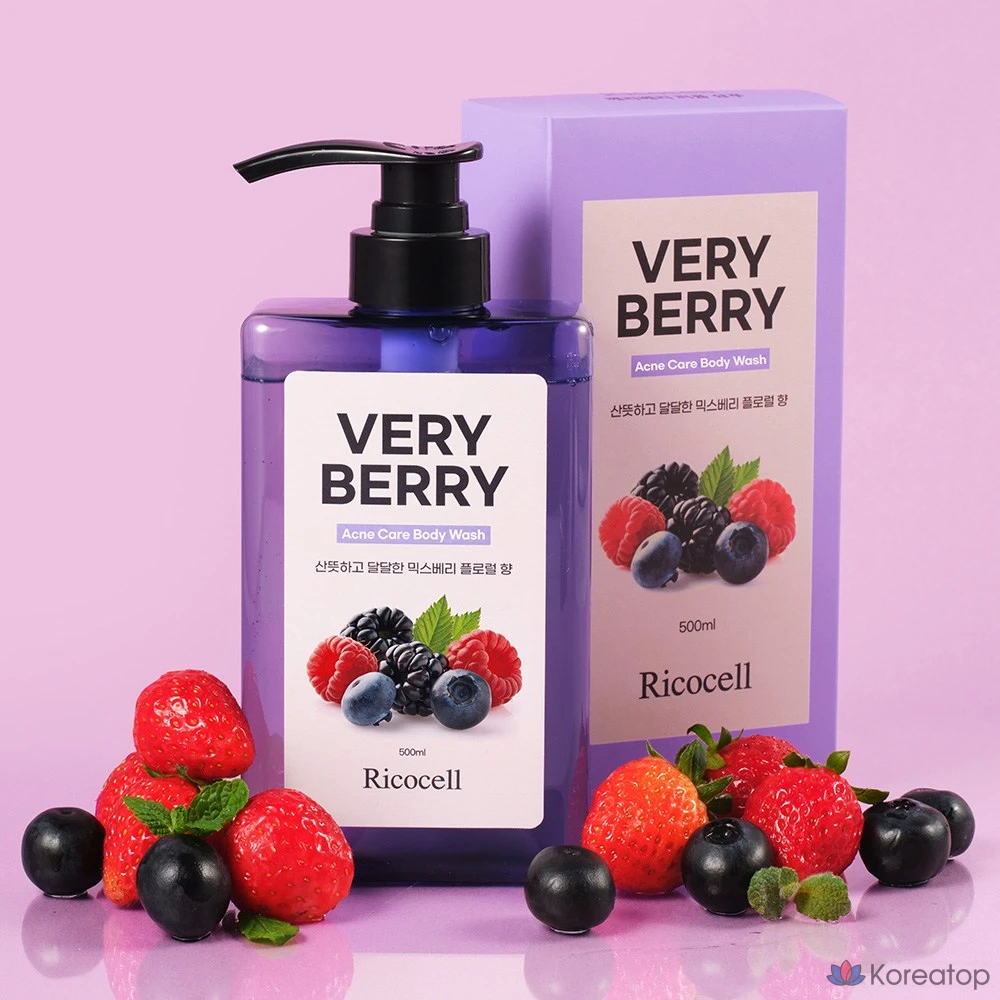 Гель для душа Ricocell Berry Berry Acne Care 500 мл, с мягкой кислотностью, увлажняющий, для лечения акне, 1 шт.