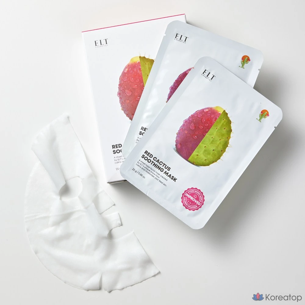 Успокаивающая маска ELT Red Cactus с гиалуроновой кислотой, 10 листов, 1 упаковка, 10 штук.