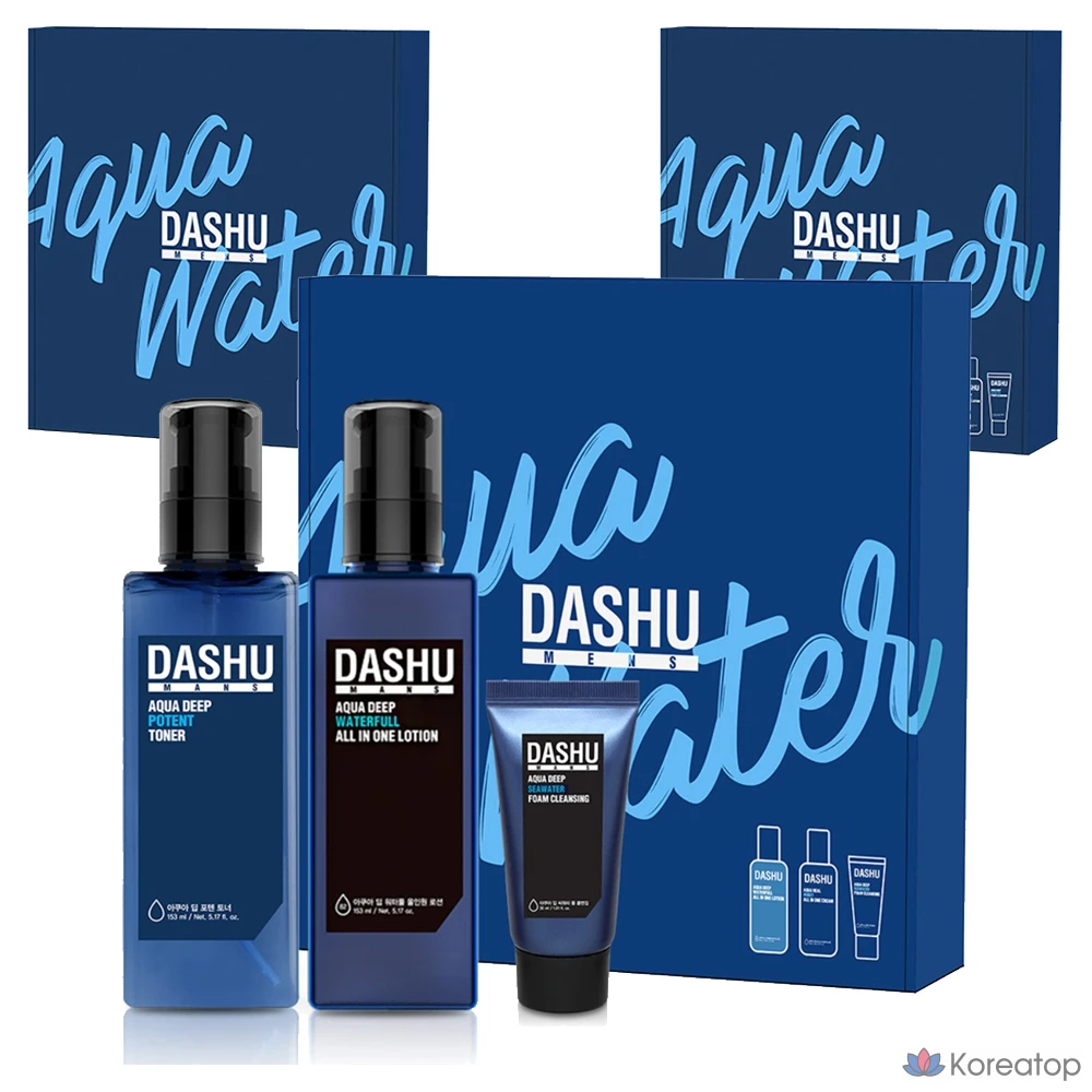 Набор из 3 предметов: тоник DASHU Men's Aqua Skincare Basic Potent Toner 153 мл + лосьон All-in-One Lotion 153 мл + пенка для умывания 30 мл.