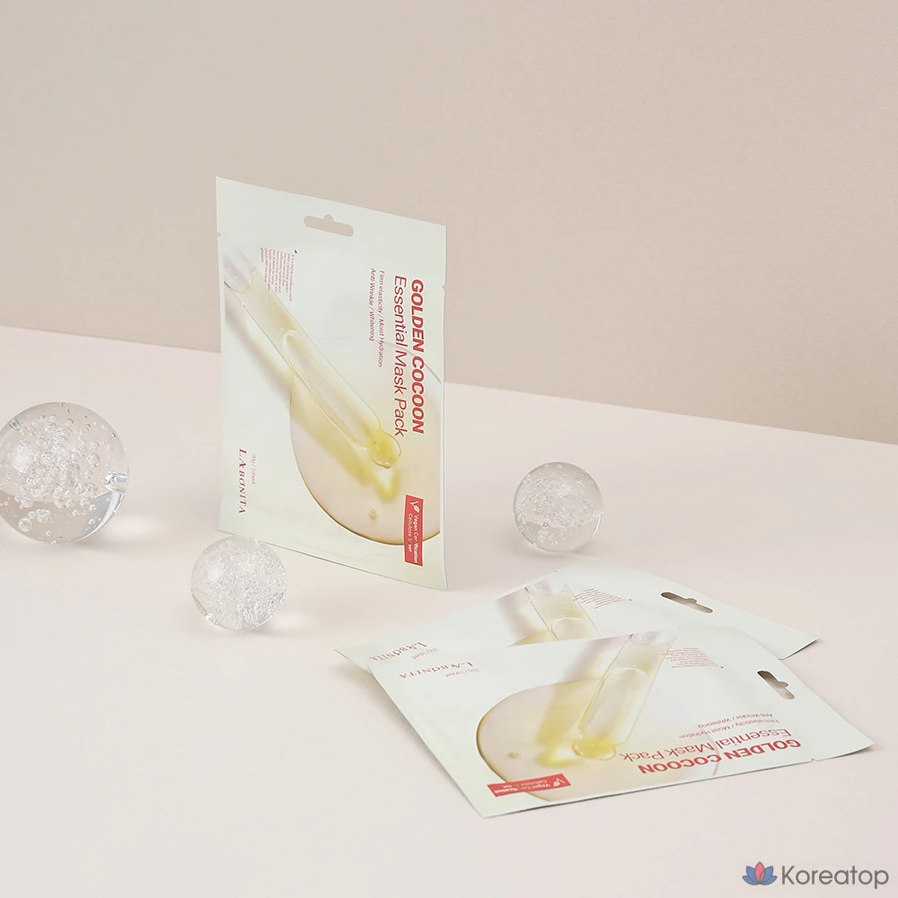 Набор из 30 масок Labonita Golden Cocoon Essential Mask Pack / Увлажнение + Питание + Протеин / Увлажняющая тканевая маска для повышения эластичности / Веганская тканевая маска / Высокоадгезивная тканевая маска, 1 шт., 30 листов