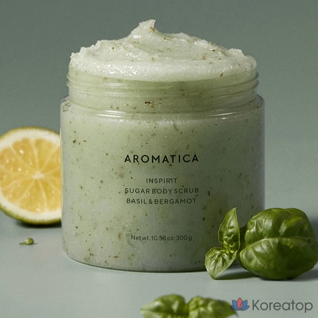 Ароматический сахарный скраб для тела Aromatica с базиликом и бергамотом, 300 г, 1 шт., фото 3