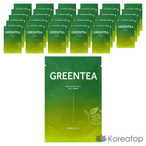 Barulab The Clean Mask Pack Освежающая и успокаивающая маска для лица с зеленым чаем 23 г, 3 шт., 10 шт.