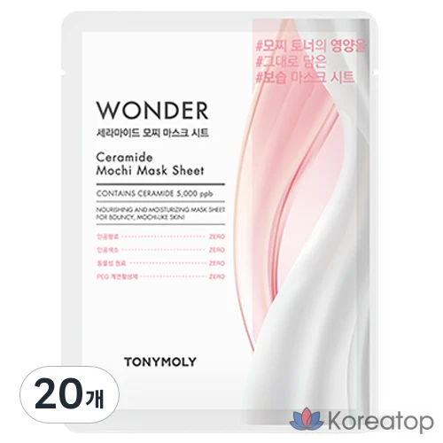 Маска-салфетка Tony Moly Wonder Ceramide Mochi Mask Sheet, 20 г, 1 упаковка, 20 листов