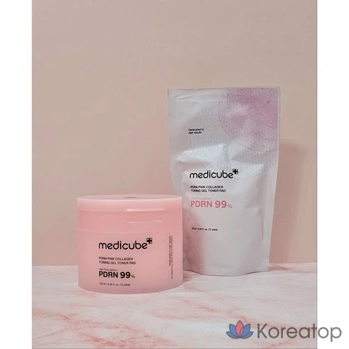 Тонизирующий гель-тонер Medicube PDRN Pink Collagen Toning Gel Pad / Ribbon Cleansing Band Free
