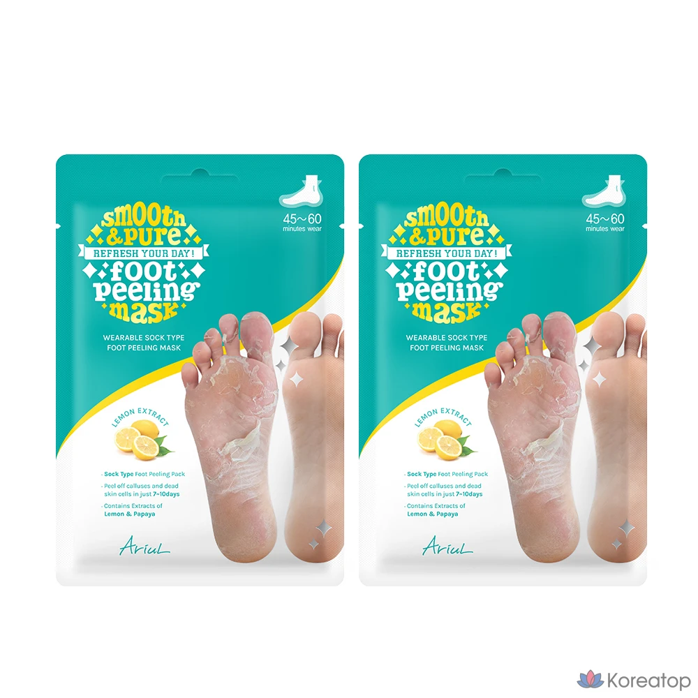 Отшелушивающая маска для ног Ariel Smooth & Pure, 2 упаковки, 5 штук, 68 г, фото 2