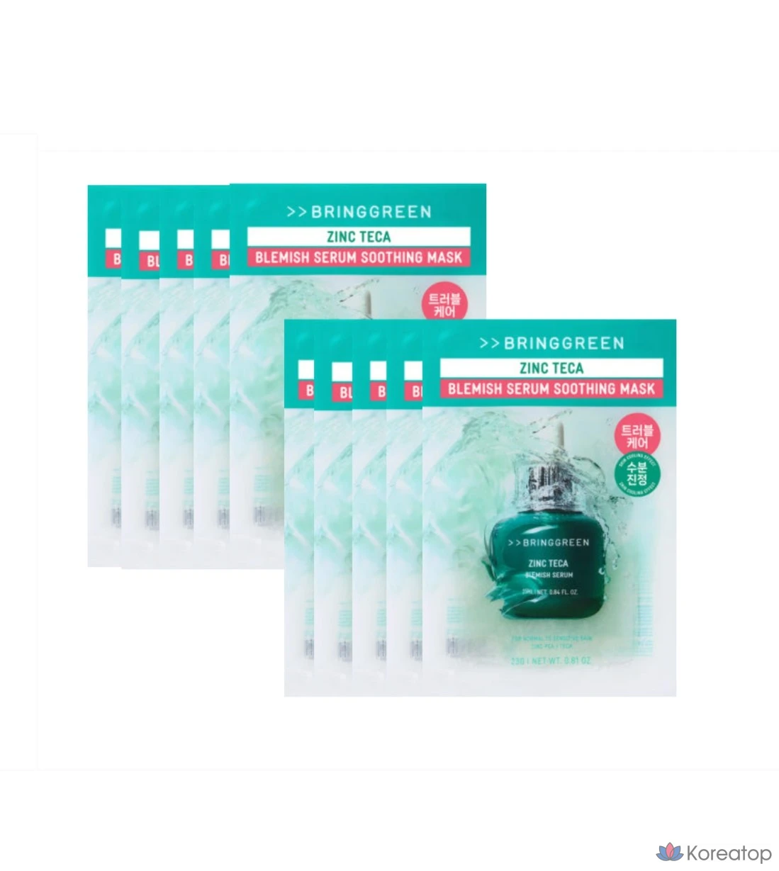 Успокаивающая маска-сыворотка Bring Green Zinc Teca Trouble Serum, 10 листов, 1 упаковка, 1 шт.