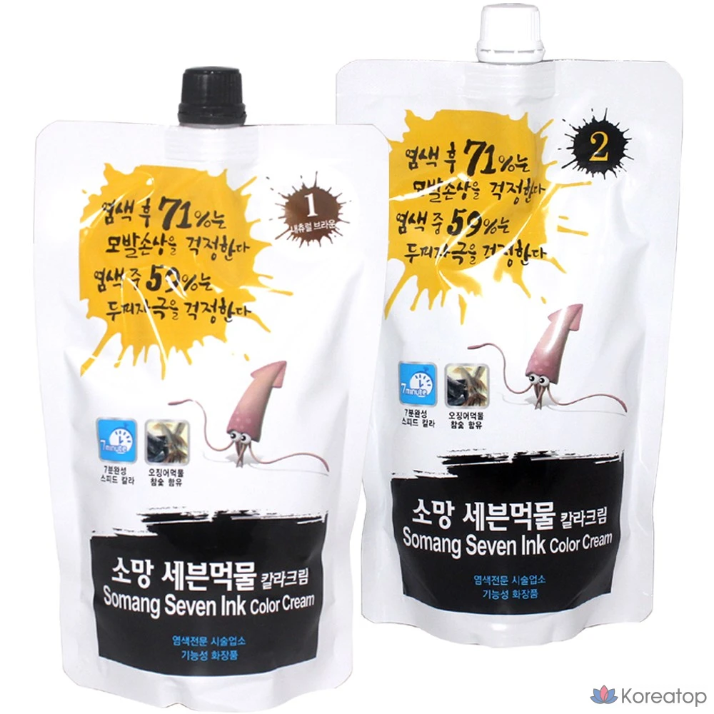 Крем-краска для волос Incus Somang Seven Ink Color Cream (Squid Ink) Speed Dye, 400 г, Натуральный коричневый, Без аммиака, с низким уровнем раздражения, краска для седых волос, 1 шт.