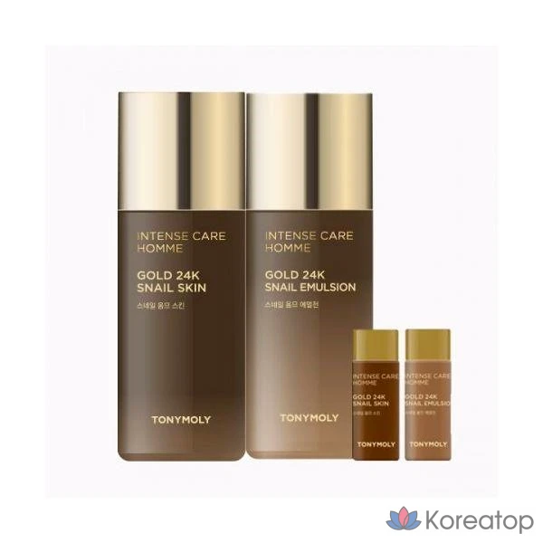 Набор Intense Care Gold 24k Snail Homme Skincare из 2 средств (средство для ухода за кожей + лосьон)
