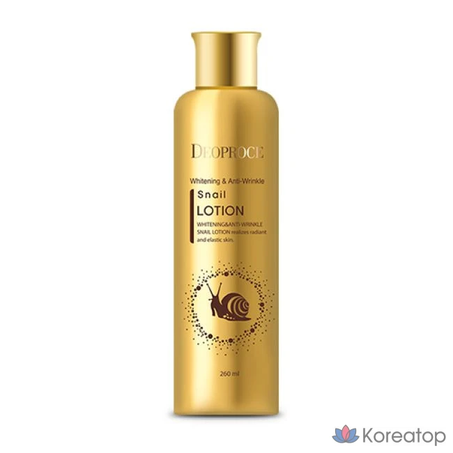 Отбеливающий и антивозрастной лосьон для лица Deoproce с экстрактом слизи улитки, 260 мл, 1 шт.