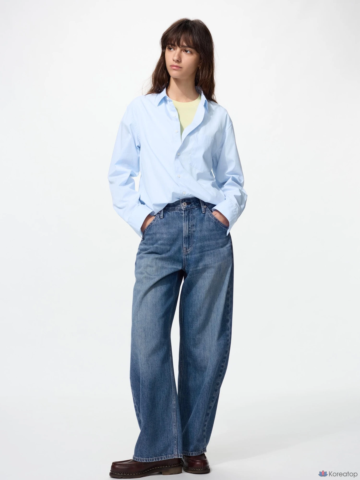 Рубашка Uniqlo Broadcloth Shirt (Regular Collar) Stripe C