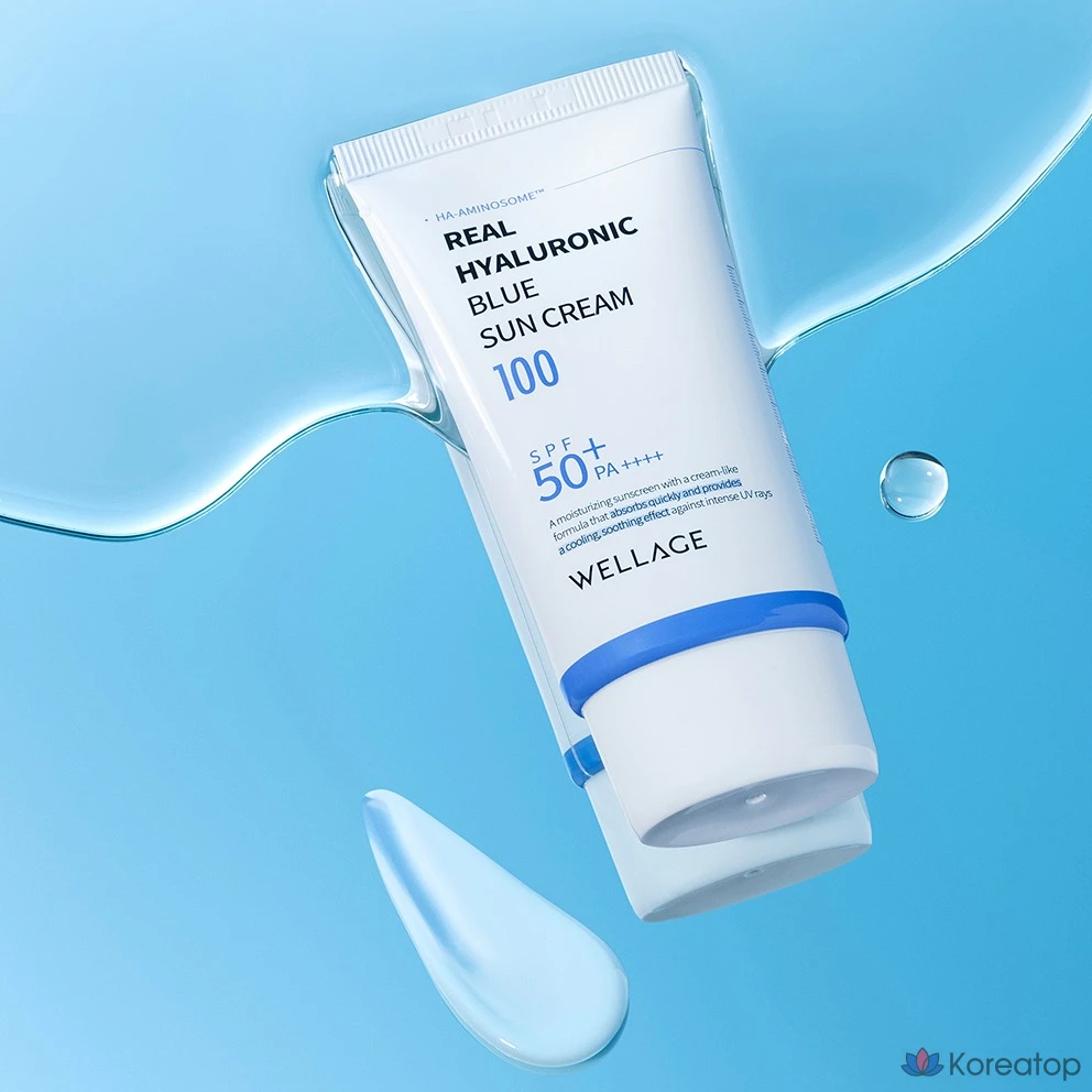 Солнцезащитный крем WELLAGE Real Hyaluronic Blue Sunscreen SPF50+ PA++++, 50 мл, 1 шт.
