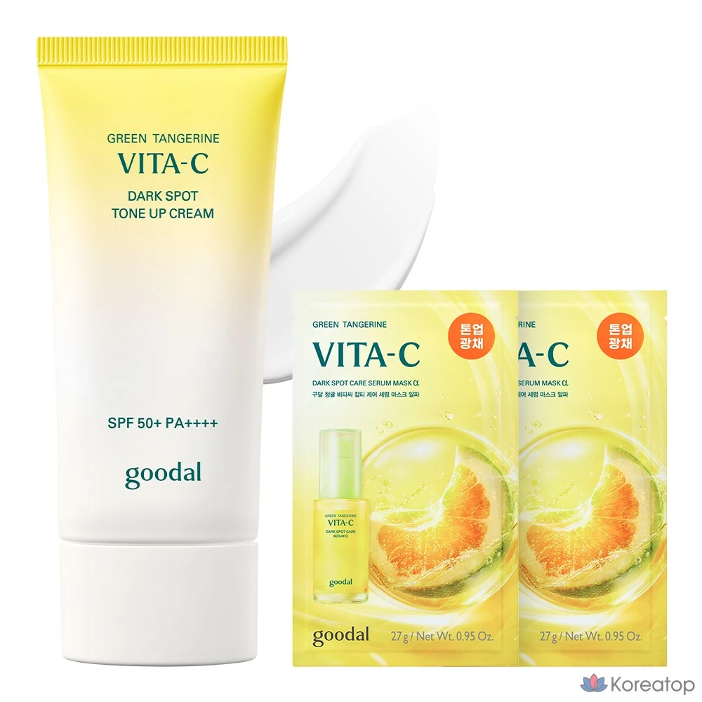 Крем для выравнивания тона кожи Goodal Green Tangerine Vita C Blemish Tone-Up Cream + сыворотка-маска Green Tangerine Serum Mask Pack, 50 г, 1 упаковка