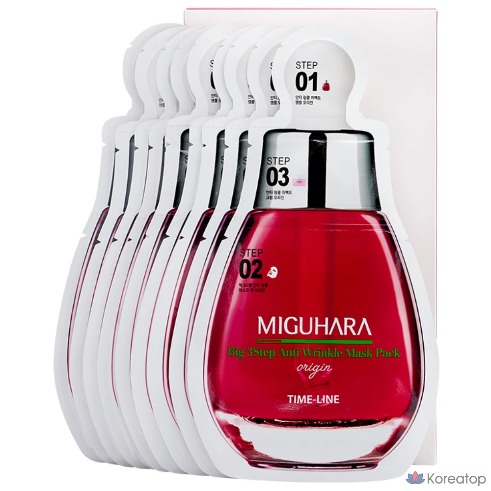 Набор из 10 масок против морщин Miguhara Big 3 Step Anti-Wrinkle Mask Pack, 10 штук, 1 упаковка.