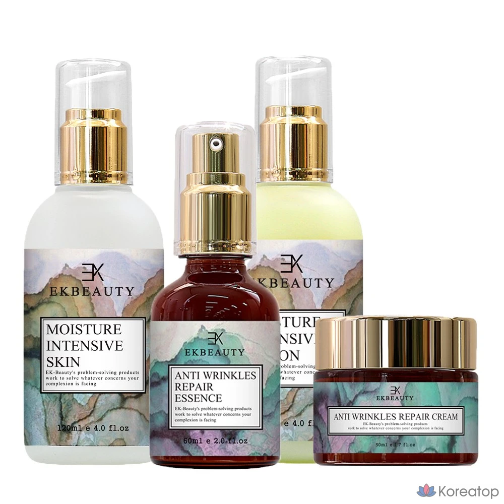 Набор IKEBEAUTY для улучшения состояния кожи, повышения эластичности и увлажнения (4 предмета: увлажняющий крем для лица, увлажняющий лосьон, эссенция для повышения эластичности и крем для повышения эластичности) предназначен для сухой, эластичной и стареющей кожи, 1 набор.