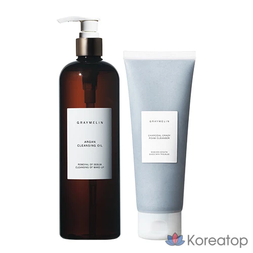 Очищающее масло Graymelin с аргановым маслом 500 мл, пенка для умывания Crazy Foam Cleanser с древесным углем 150 мл, 1 комплект