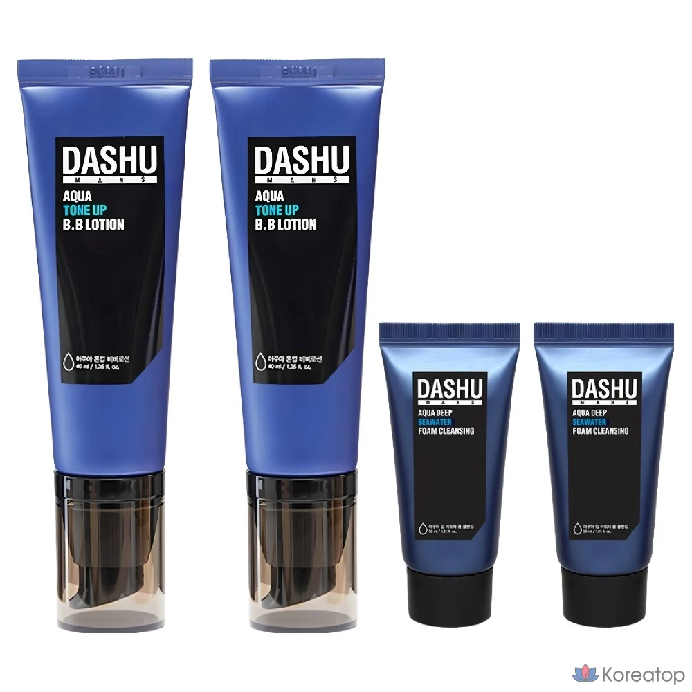 Набор из 2 флаконов: BB-лосьон DASHU Men's Aqua Tone-Up 40 мл и пенка для умывания DASHU Men's Aqua Deep Sea Water 30 мл.