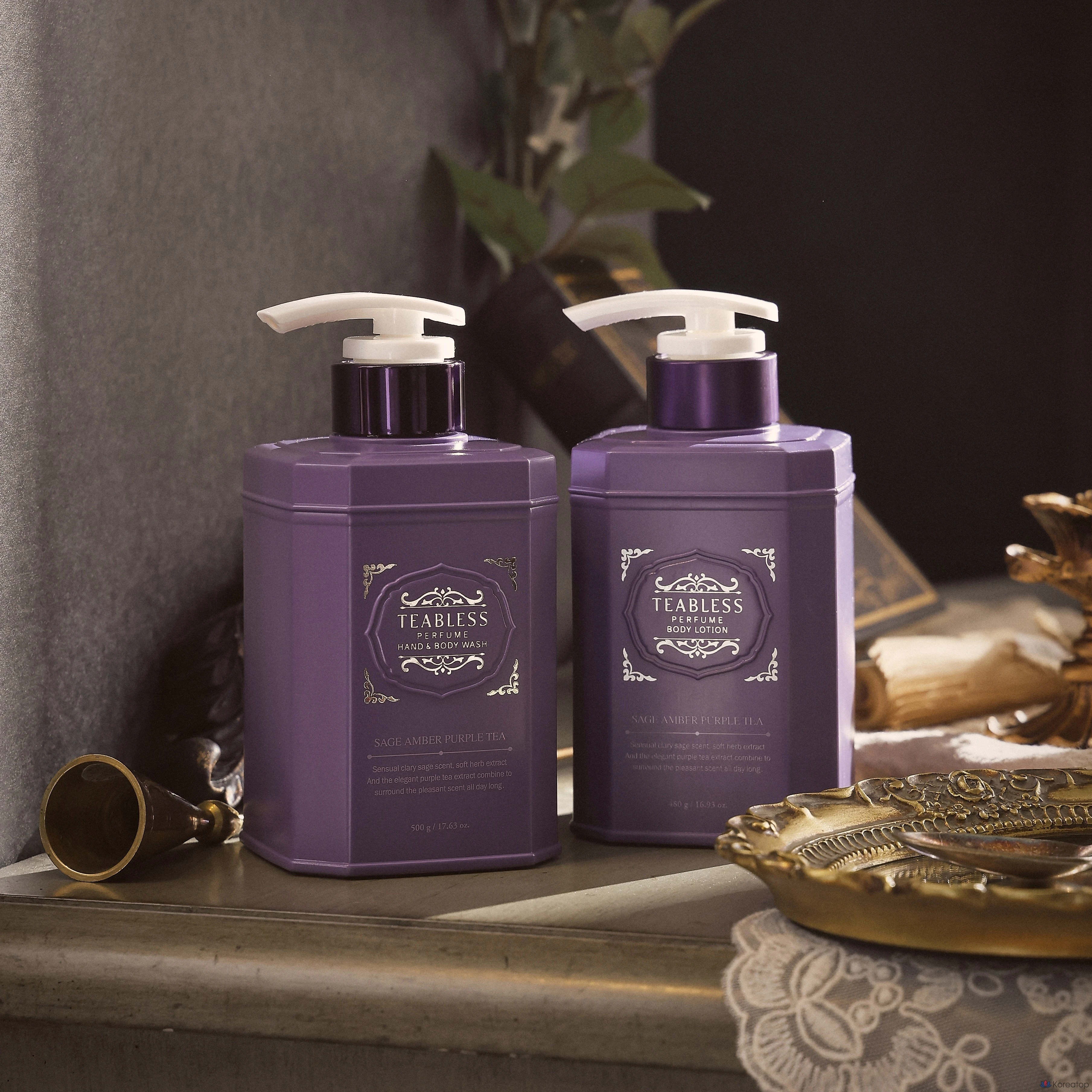 Teabless Sage Amber Purple Tea: лосьон для тела и гель для душа, 1 комплект.