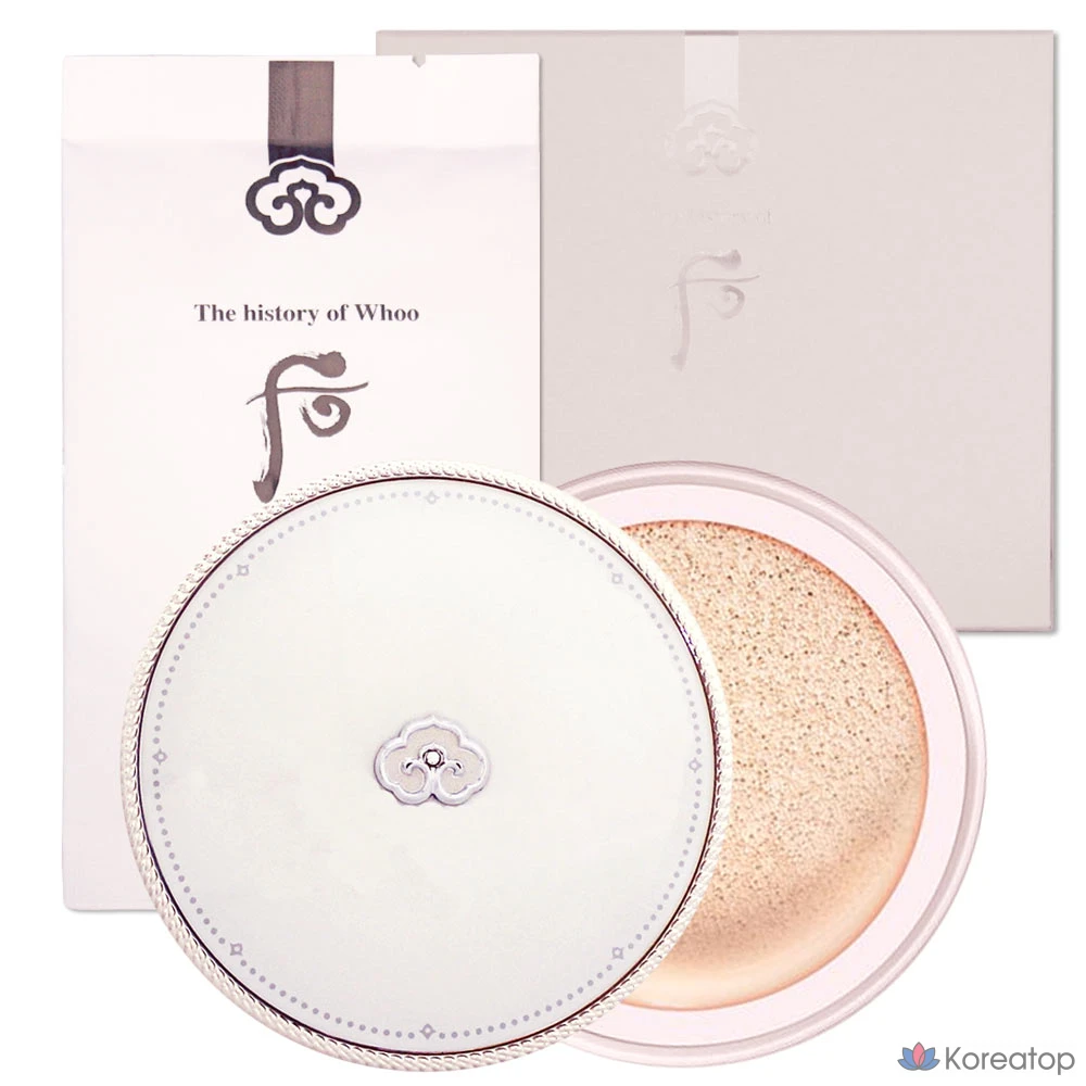 Солнцезащитный крем-кушон The Whoo Gongjinhyang Seol Whitening Tone-up Sun Cushion SPF50+/PA+++ (основной блок + сменный блок), 1 комплект