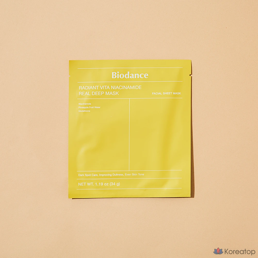 Тканевая маска для лица Biodance Radiant Vita Niacinamide Real Deep Mask, 4 шт., фото 5